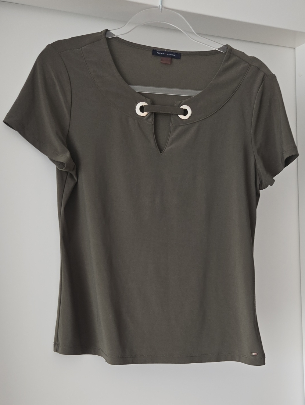 Tommy Hilfiger Olive Green Short Sleeve Grommet Keyhole Tee